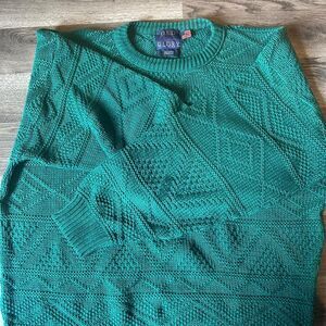 Vintage Old Glory Sweater Mens XL Aqua Green Blue Fair Isles Designer Made in US
